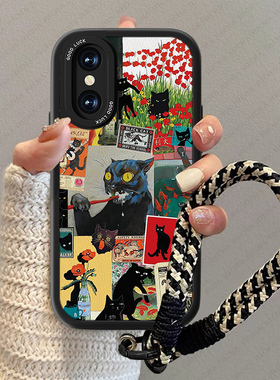 黑色猫咪适用小米8手机壳男8se探索新款女屏幕指纹MI8青春版小羊皮疯狂小米cc9pro透明版卡通小众防摔套