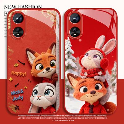 适用尼克朱迪oppoa58x手机壳男卡通a57新款动漫A52高级感A56钢化玻璃a53全包G防摔A55S硅胶0pp0情侣保护套