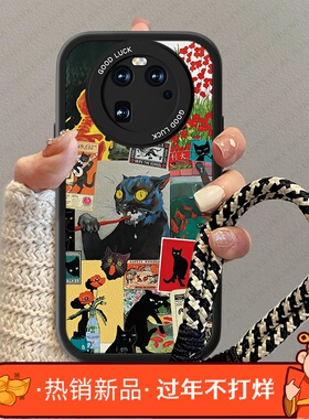 黑色猫咪适用oppofindx6手机壳新款女x5pro小羊皮Fandx6高级感外壳x3pro火星探索版0pp0卡通小众x5男保护套