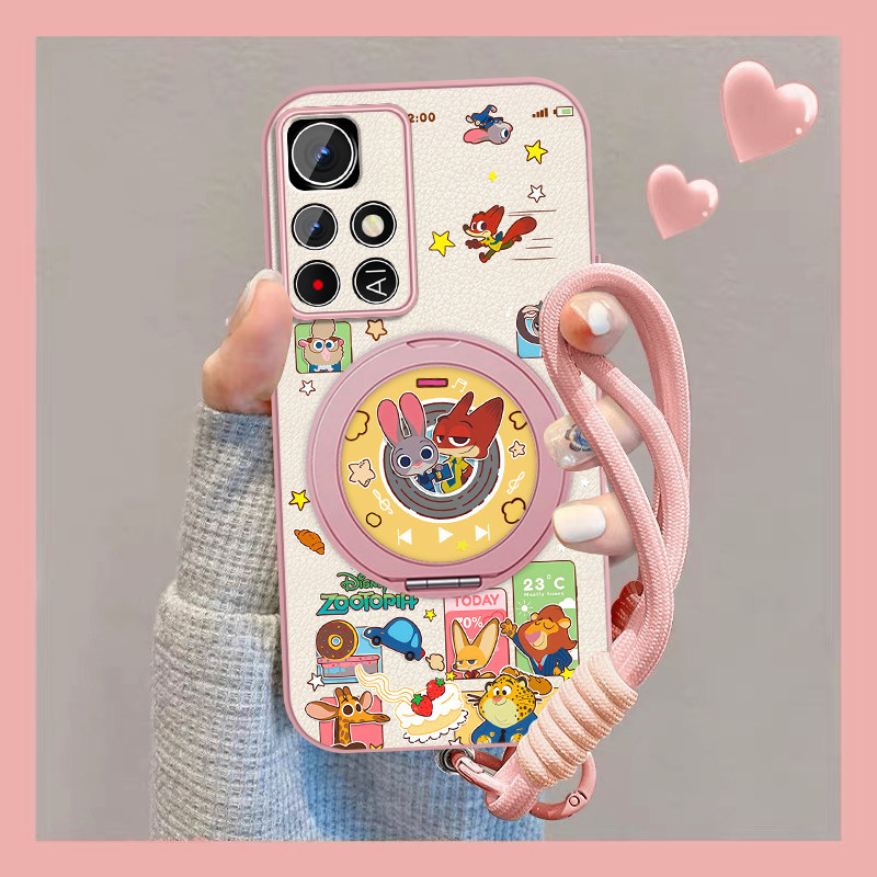 适用红米note11手机壳女可爱RedmiNote11pro新款卡通动物城小众+磁吸Note11por小羊皮保护套全包防摔挂绳外壳