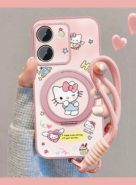 适用可爱KT猫vivoy78手机壳女卡通y72新款凯蒂y73sy76s磁吸y78+Y78t小羊皮保护套全包防摔viv0挂绳外壳