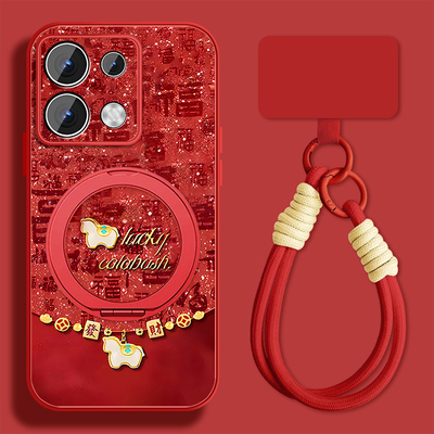 适用红米note13手机壳女新年RedmiNote13pro新款福字小马国潮+磁吸Note13por小羊皮保护套全包防摔挂绳外壳