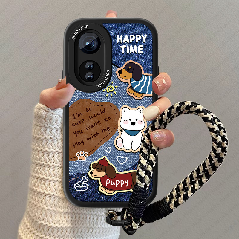 适用快乐狗狗oppoA58x手机壳新款女a55S小羊皮a52可爱的卡通A53情侣A57防摔a56s硅胶0pp0a55挂绳小众套