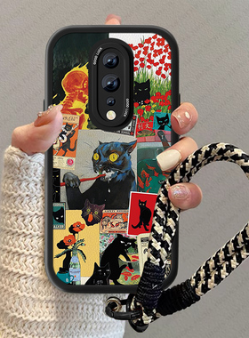 黑色猫咪适用opporeno2z手机壳新款女小羊皮reno2高级感疯狂ACE男卡通ranoz元气版10倍变焦挂绳防摔小众套