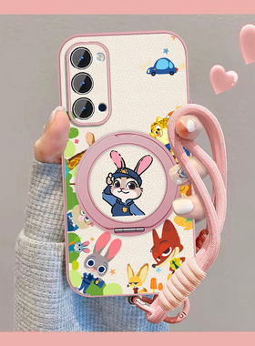 适用动物城朱迪opporeno4手机壳女卡通Reno3pro新款可爱Rano4se磁吸小羊皮opop元气版2z全包0pp0挂绳保护套