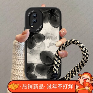 黑白花朵适用iqooneo7手机壳小羊皮NEO7se新款竞速版硅胶vivoiq00neo6se高级感IQOOneo6男全包复古小众套