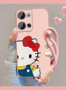 适用蝴蝶结猫咪opporeno9手机壳女可爱Reno9pro新款小众Rano9pro+磁吸外壳0pp0小羊皮全包por防摔挂绳保护套
