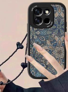 适用蓝色图腾一加Turbo6手机壳新款小羊皮1+Trubo6v复古全包oneplus国风防摔OPPO男女高级感1十硅胶保护软套