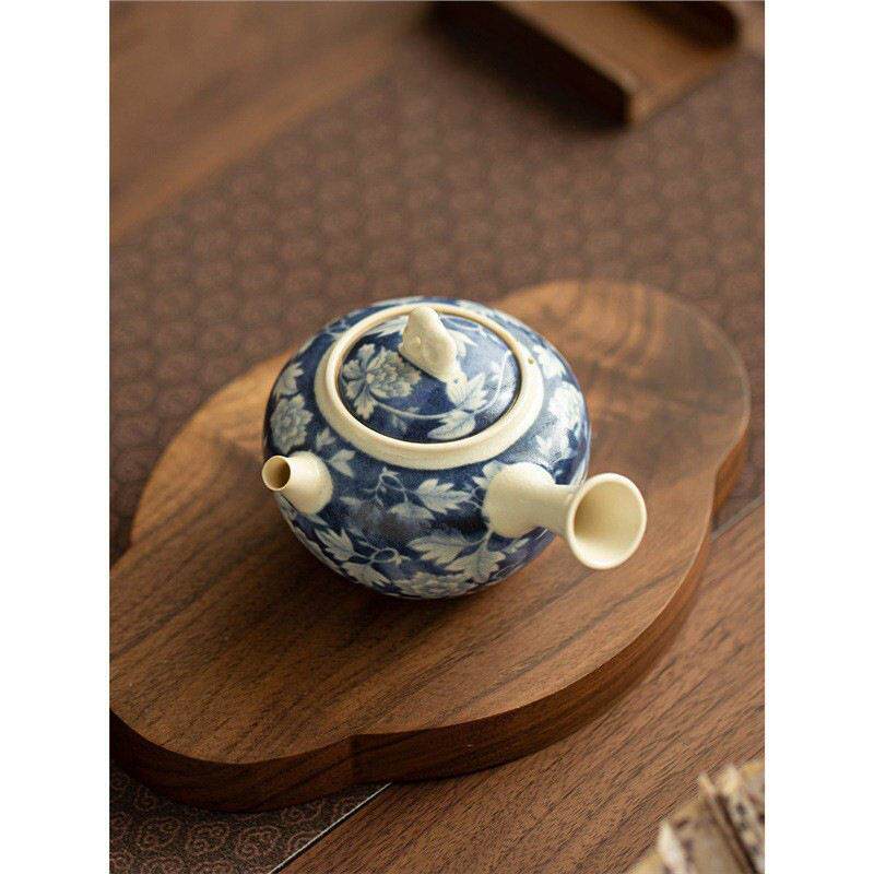 打釉牡丹花太湖石侧把壶家苏用TY-24926青花国茶色茶壶泡陶茶壶瓷