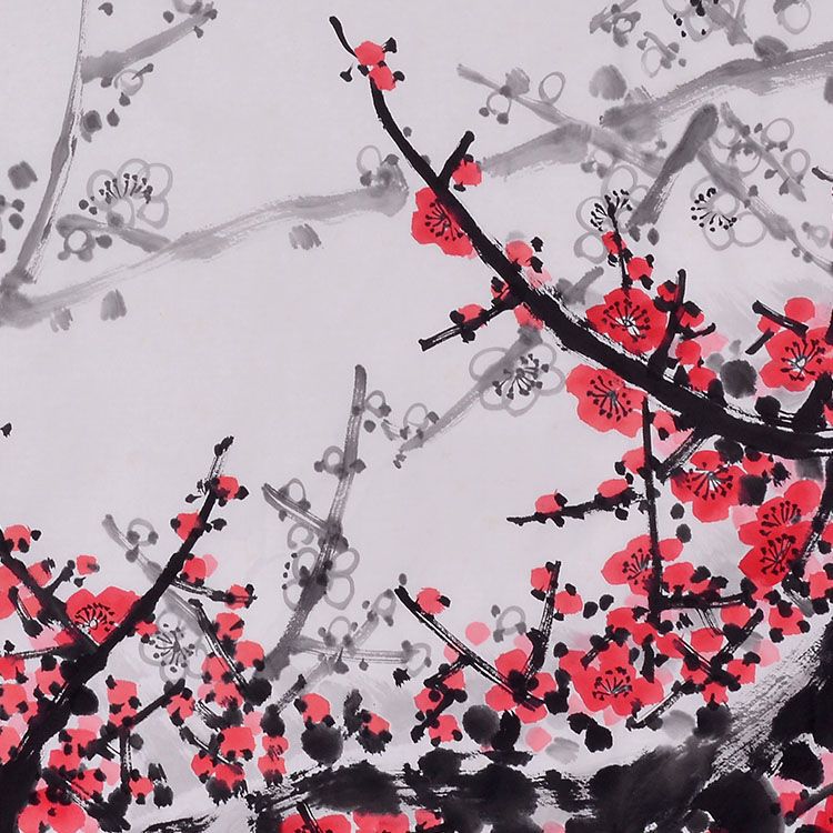 纯手绘关山月国画花鸟画横幅字画作品红梅花画客厅挂画收藏