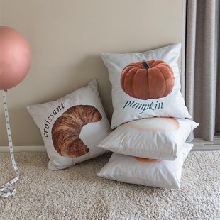 My1919法式 ins绒面面包南瓜印花靠垫套沙发抱枕套 复古甜品抱枕套