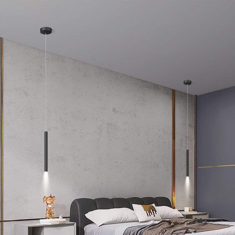 床头灯轻奢简约个性创意卧室长线小吊灯北现代家用LED黑白灯具