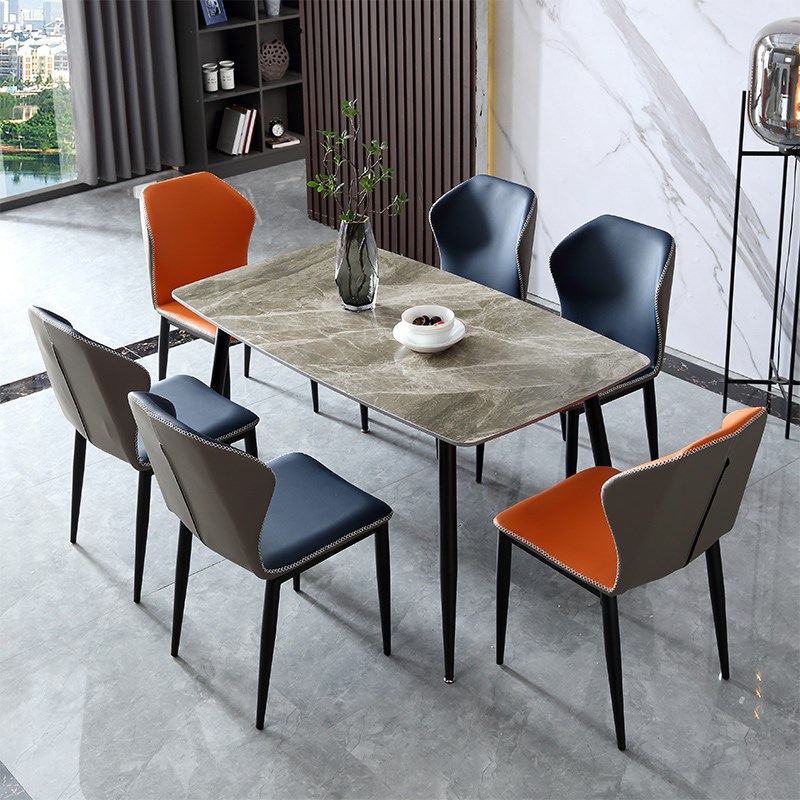 现代简约轻奢岩板餐桌家用小户型铝合金长方形餐桌椅组合意式极简