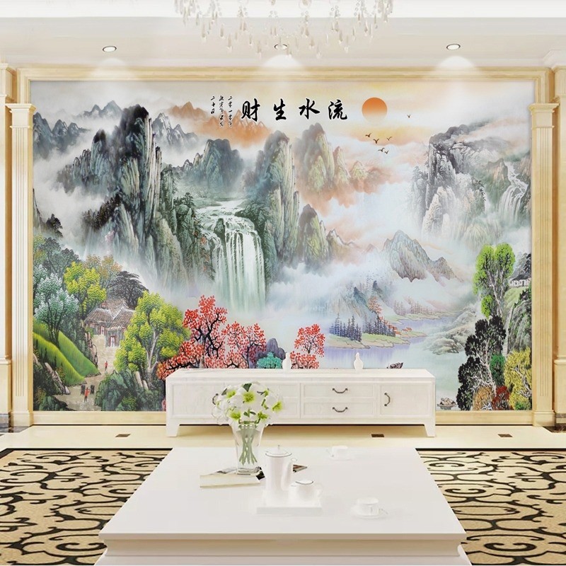 竹木纤维护墙板电视背景墙定制沙发卧室客厅简约水墨山水集成墙板