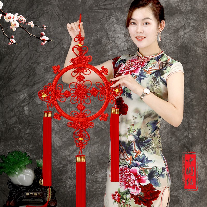 中国结客厅挂件纯手工十字节结加密流苏大红的背景墙壁装饰平安结