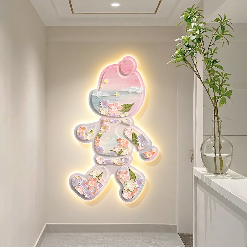 暴力熊高级感奶油风入户门正对墙玄关装饰画kaws过道走廊客厅挂画