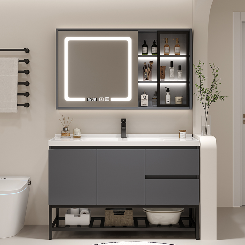 简约实木陶瓷盆一体盆浴室柜落地式洗手盆柜组合化妆室洗脸洗漱台