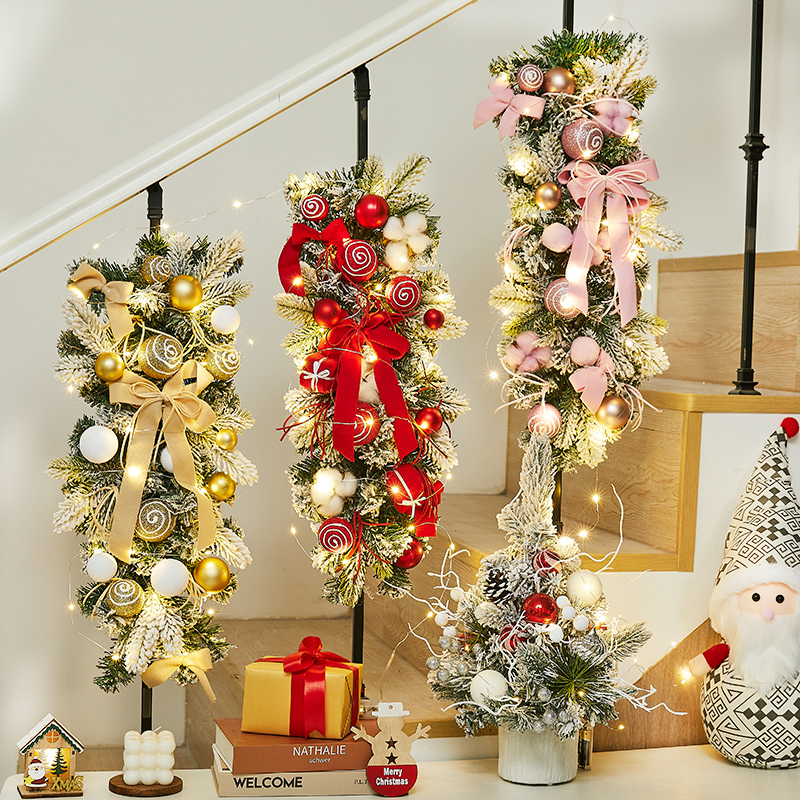 圣诞节装饰品植绒白羊角藤条栏杆楼梯扶手装饰挂件场景布置短藤条