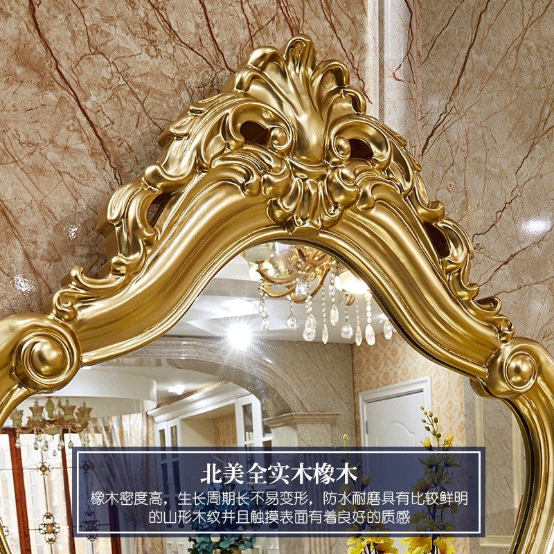 欧式实木梳妆台卧室香槟色梳妆桌法式奢华宫廷化妆台妆镜妆凳组合