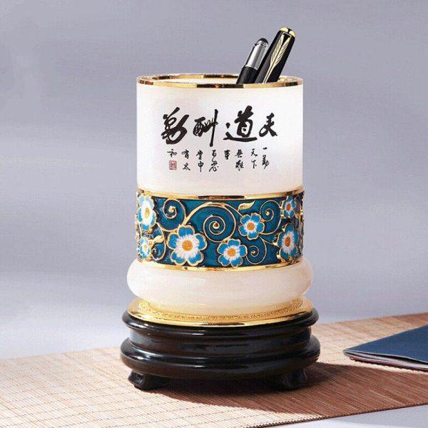 琉璃笔筒珐琅彩旋转笔筒创意工艺礼品摆件办公用品送同学老师定制