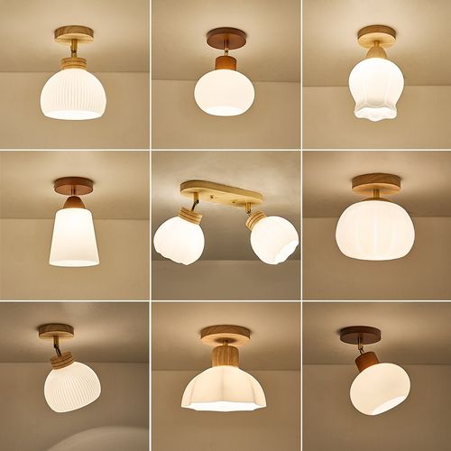 过道灯原木艺北欧现代简约u胡桃色实木走廊玄关入户阳台创意吸顶