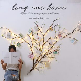 墙面装饰卧室客厅电视墙挂件墙饰壁挂创意室内彩灯树枝背景墙壁饰