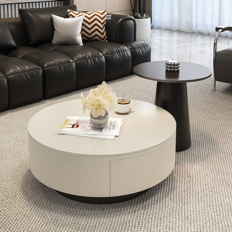 轻奢岩板圆形茶几极简p客厅家用现代简约小户型高级感大小组合茶