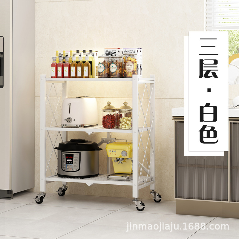 落地多层厨房置物架家用可移动带轮储物架折叠免安装架子收纳架