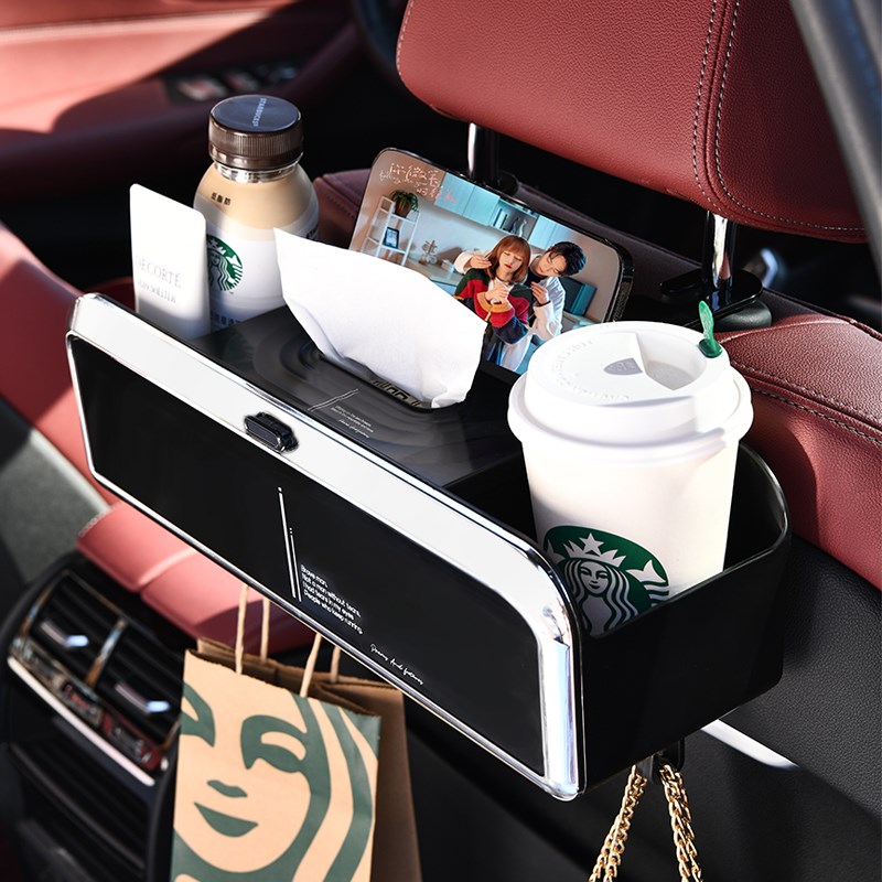 车载椅背收纳盒车载后排收纳置物盒多功I能纸巾盒汽车座椅背水杯