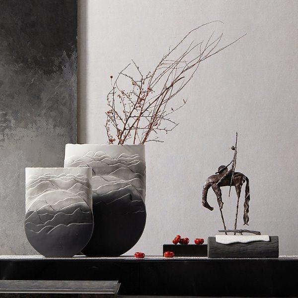 禅意新中式水墨花瓶玄关客厅插花样板房摆件家居饰品陶瓷观月花器,家居饰品,花瓶,淘宝优惠券,粉丝福利购,淘宝优惠卷