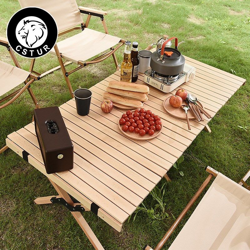 凯狮途户外野营实榉木折叠桌休闲自驾旅游烧烤餐桌便携加大蛋卷桌