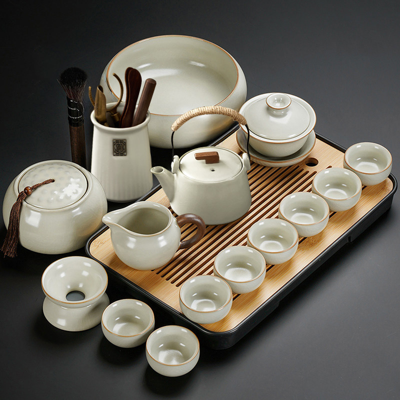 汝窑茶具套装2024新款家用陶瓷茶壶茶杯轻奢高档喝茶功夫盖碗茶盘