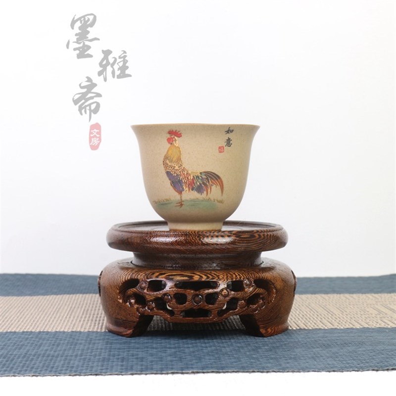 红木实木制中式古典瓷器紫砂壶茶杯茶具石头葫芦摆件工艺品底座托