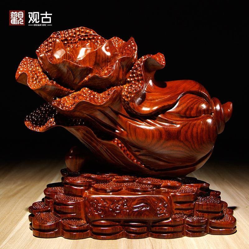 花梨木雕白菜摆件 家居客厅玄关装饰开业礼品红木雕刻工艺品
