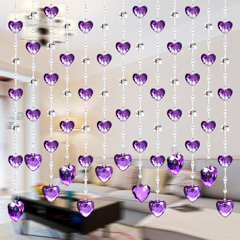亚克力紫色心形珠帘水晶卧室门帘过道挂帘子客厅隔断帘玄关风水帘