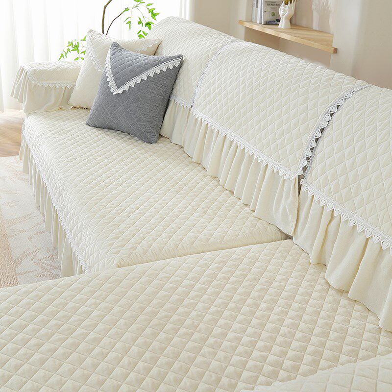 米白色高端欧式沙发垫四季通用雪尼尔真皮防滑沙发套罩巾全包定制
