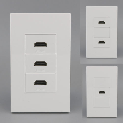 120型三个HDMI面板白色免焊直插对接高清插座4K效果118型墙壁开关