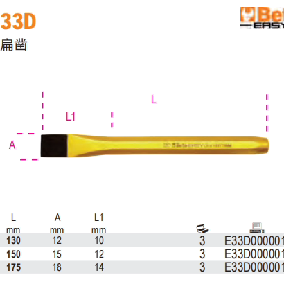 百塔清仓直降33D-扁凿（工作端宽度12mm）