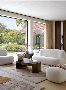 北欧简约服装店科技绒布艺沙发美式榻榻米白色懒人小户型三人沙发