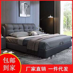 布艺床现代简约奶油风主卧1.8米双人1.5米单人轻奢科技布皮艺软床