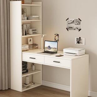 实木转角书桌书架一体桌学生家用学习电脑桌简约卧室梳妆台写字桌
