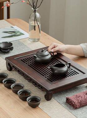 家用茶盘茶中竹制沥UPT海长方形排储两用抽式屉水式简易茶台厂家