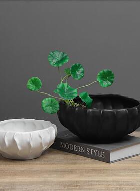 现约代创意简黑白陶瓷荷叶边YRE客果盘果碗家居面厅装饰桌收纳摆