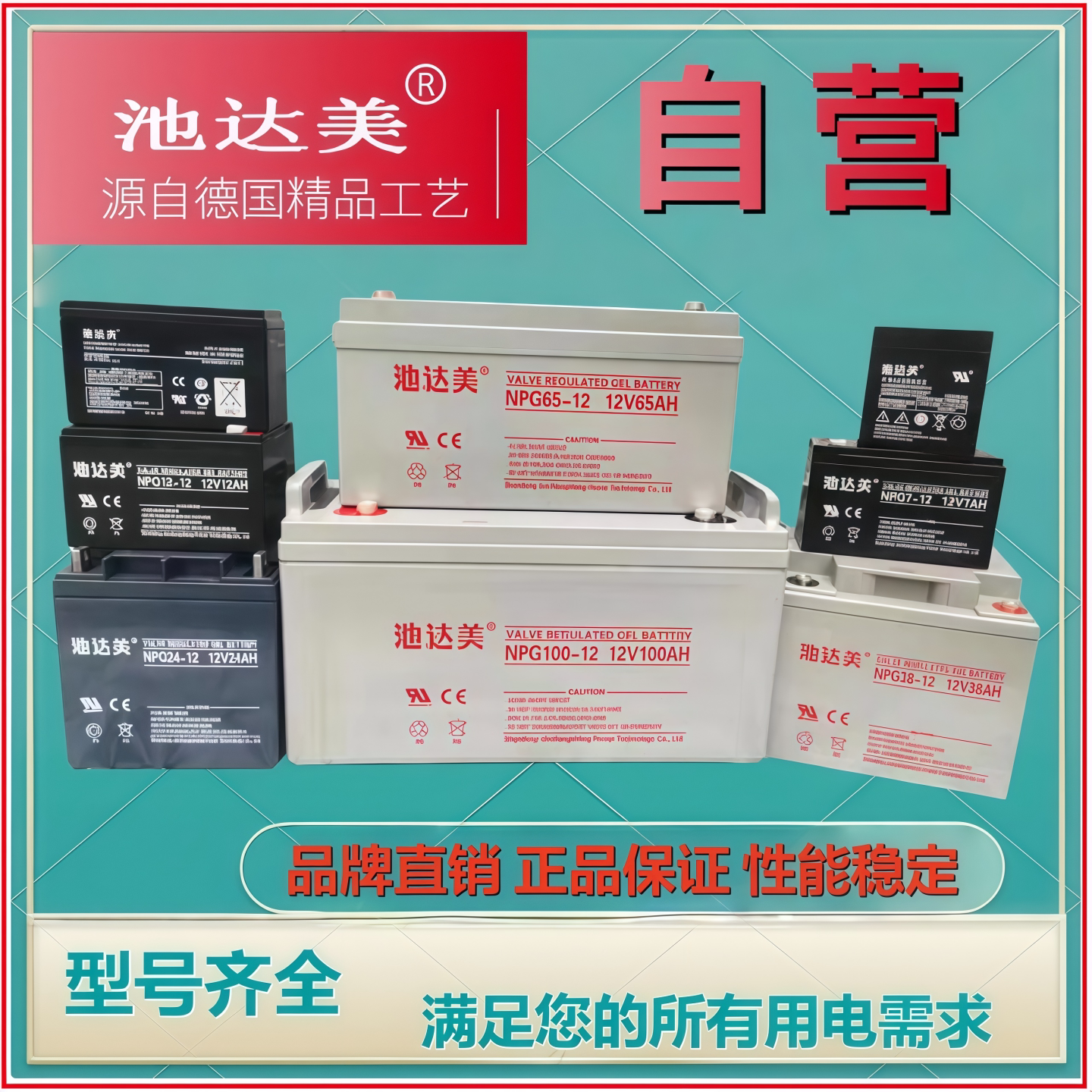 池达美蓄电池真足容铅酸免维护NP24-12 NP38-12 NP65-12 NP100-12