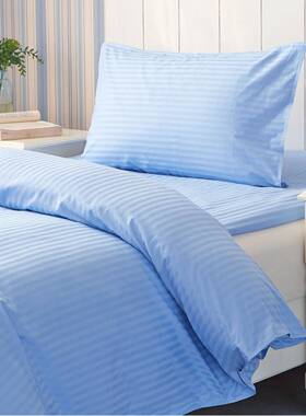 公寓宿舍学生三件套3cm天蓝色全棉缎条四件套纯棉床单被套枕套