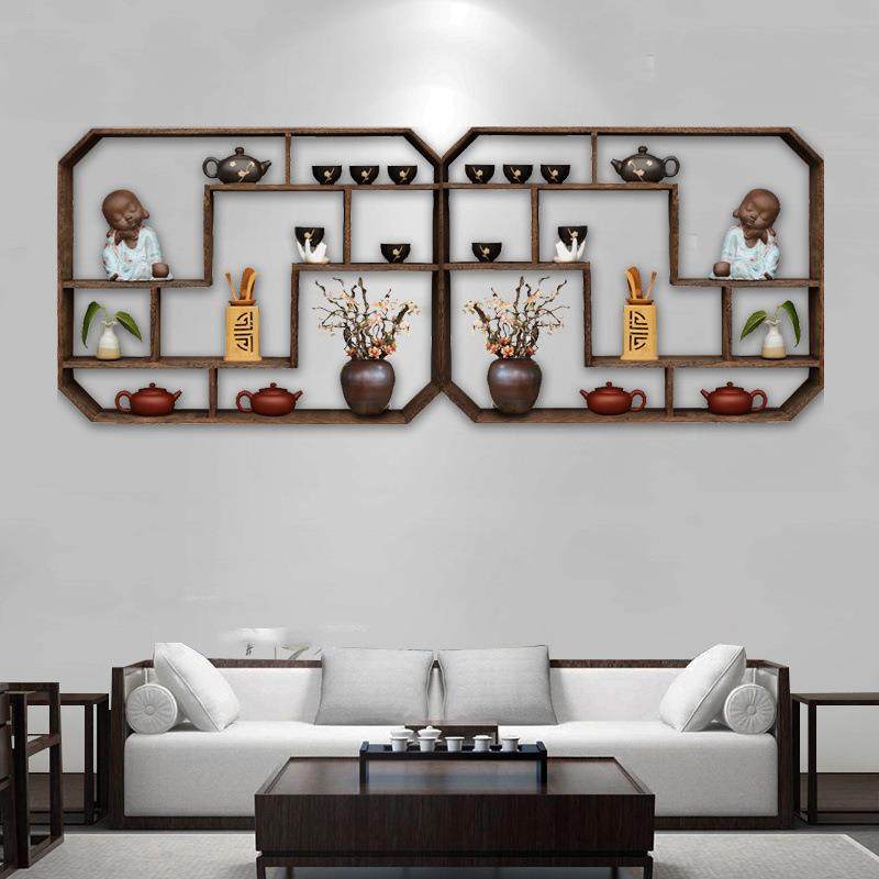 博古架挂墙多宝阁实木中式茶架壁挂式置物架墙上壁挂隔断简约现代