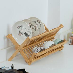 楠竹沥水架厨房双层菜盘子收纳架晾放碗架沥干架竹制通风置物架子