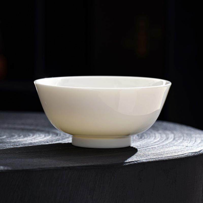 德化羊脂玉白瓷精致家用陶瓷餐具5.5寸中式纯白色高脚吃饭碗乔迁