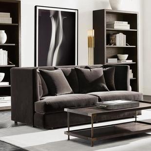 RH美式乡村布艺三人亚麻布艺沙发高背北欧白色轻奢现代客厅沙发