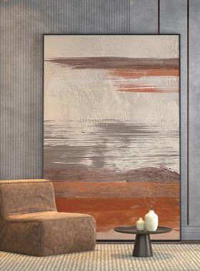 现代轻奢客厅入户玄关装饰画抽象橙色艺术墙壁极简落地大幅挂画